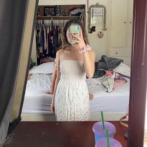 Strapless slit floral dress